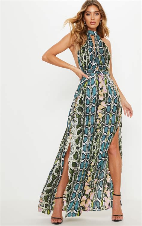 Green Snake Print Maxi Dress | Dresses | PrettyLittleThing