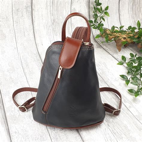 Mini Black & Brown Leather Backpack, Leather Backpack, Mini Leather Bag ...