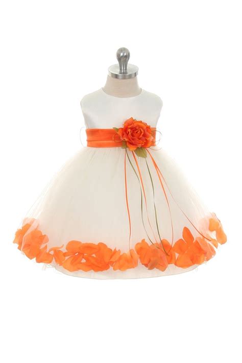 Ivory/Orange Infant Rose Petal Flower Girl Dress with Removable Sash | Flower girl dresses ...