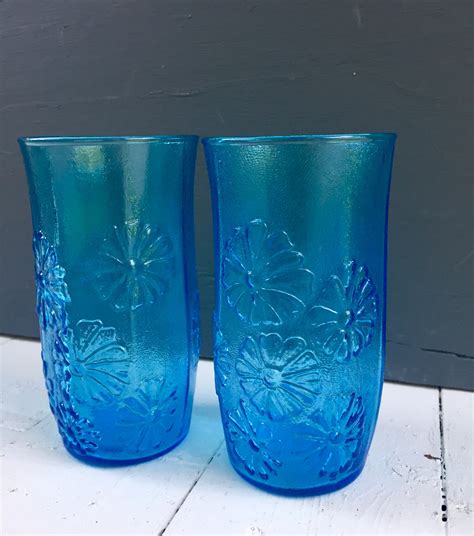 Vintage Blue Drinking Glasses, Vintage Glassware, Mid Century Drinking ...