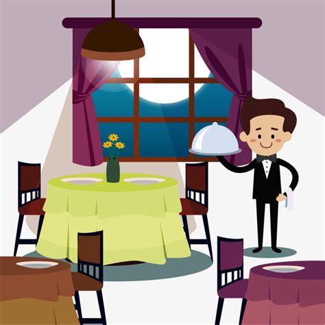 Cartoon Night Restaurant Interior Vector Material, Cartoon Vector, Restaurant Vector, Restaurant ...