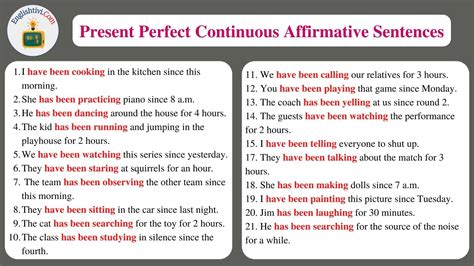 60 Sentences Example in Present Perfect Continuous Tense - Englishtivi