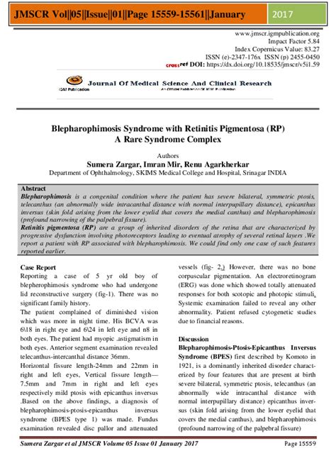 (PDF) Blepharophimosis Syndrome with Retinitis Pigmentosa (RP) A Rare Syndrome Complex | sumera ...