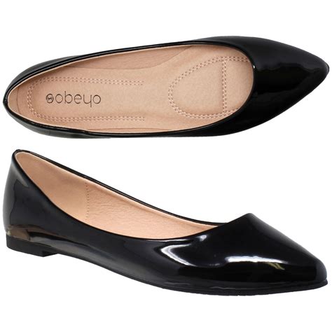 Womens Ballet Flats Patent Leather Pointed Toe Slip On Closed Toe Shoes Black... | eBay