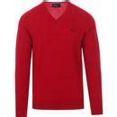 FRED PERRY Merino Wool Knitted V-Neck Jumper Deep Red