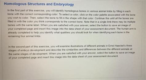 Solved Homologous Structures and Embryology In the first | Chegg.com