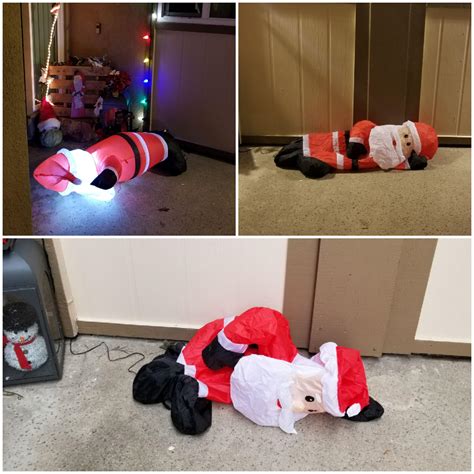 My inflatable Santa went from being drunk, to feeling sexy, to having been kicked in the nuts ...