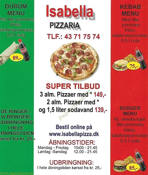 Isabella Pizzaria Taastrup - Dagens Menu