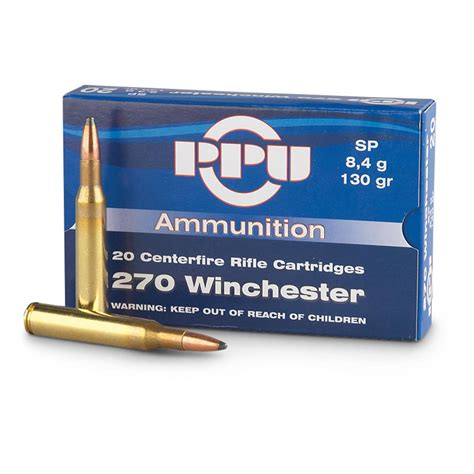 PPU, .270 Winchester, SP, 130 Grain, 20 rounds - 222322, .270 ...