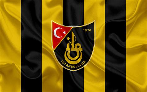 Istanbulspor AS 4k logo silk texture Turkish football club yellow black flag emblem 1 Lig TFF ...