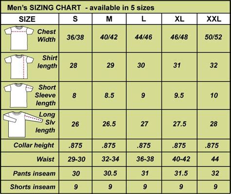 Men's Clothing Size Chart | Clothing size chart, Size chart, Chart