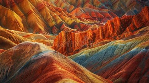 Amazing Scenery of Rainbow Mountain and Blue Sky Background in Sunset. Zhangye Danxia National ...