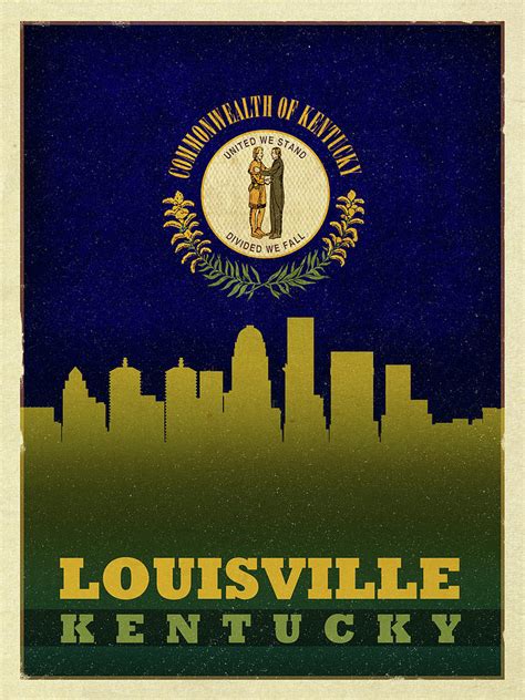 Louisville City Skyline State Flag Of Kentucky Mixed Media by Design Turnpike - Fine Art America