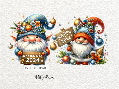 Festive Watercolor Gnomes PNG, New Year Gnomes Clipart, Gnome New Year, Happy New Year Clipart ...