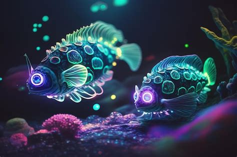 Premium AI Image | Twin Glowing DeepSea Fish A Radiant Display of ...