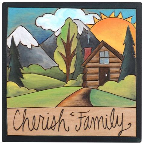 Sticks handmade wall plaque with Cherish Family quote and cabin in the ...