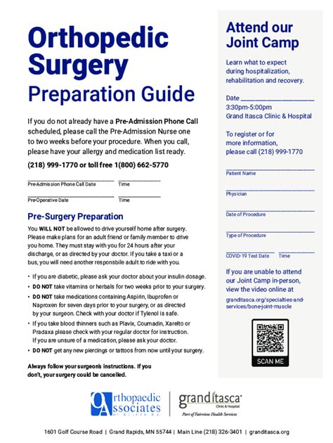 Fillable Online Surgery Preparation Checklist & After Surgery Recovery ...