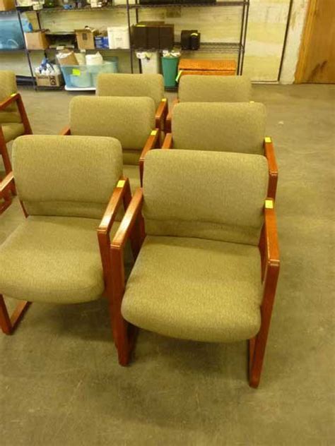 351: 6 Upholstered Waiting Room Chairs w/wooden arms : Lot 351