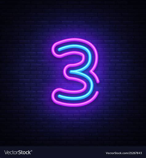 the number three neon sign on a brick wall