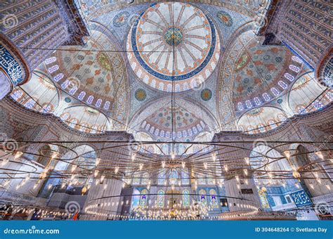 Ornate Interior of the Sultan Ahmed or the Blue Mosque in Istanbul ...