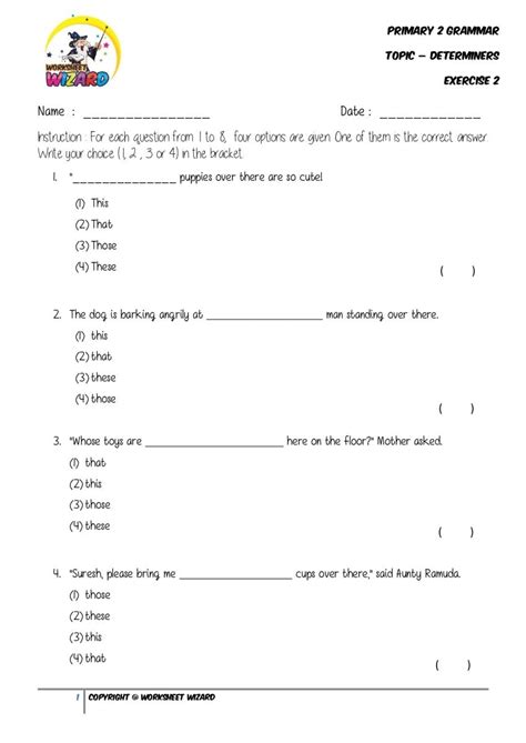 Primary 2 English Grammar - Determiners Exercise 2 - Student Worksheet ...