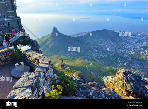 Panoramic view down to Cape Town from the top of Table Mountain near ...