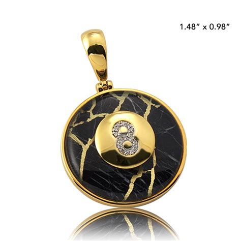 10K DIAMOND AND GOLD QUARTZ 8-BALL PENDANT - GOLD QUARTZ BLACK (0.06CT)