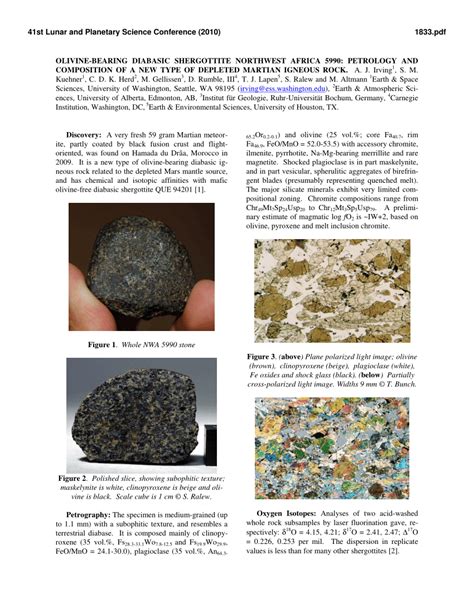 (PDF) Olivine-bearing Diabasic Shergottite Northwest Africa 5990: Petrology and Composition of a ...