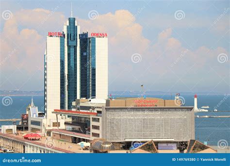 Panoramic View of the Odessa Harbour. in the Background is Visible the ``Odessa Hotel`` with the ...