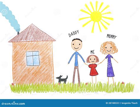 Kids Drawing Happy Family Near Their House Stock Illustration ...