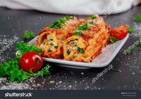 Cannelloni Spinach Ricotta Meat Tomato Sauce Stock Photo 1291642840 ...