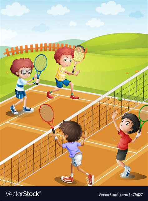 Children playing tennis at the court Royalty Free Vector | Juego de tennis, Niños jugando ...