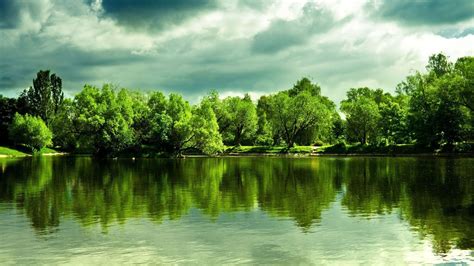 Wallpaper : landscape, forest, lake, nature, reflection, green, river, pond, cloud, tree, leaf ...