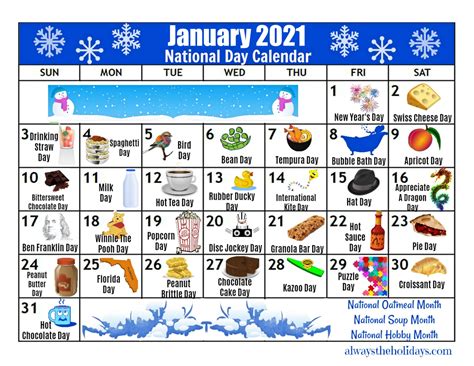 January Printable National Day Calendar 2021 - Free Planning Calendars