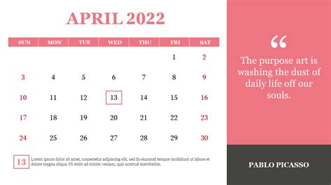 Editable April 2022 PowerPoint Calendar PPT Template