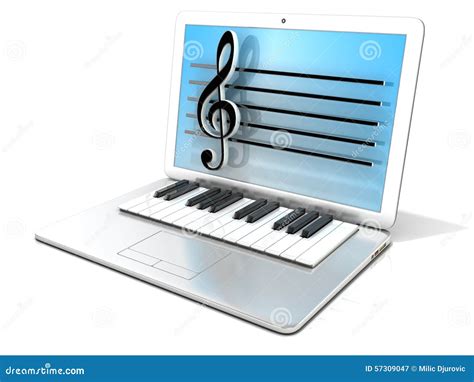 Laptop With Piano Keyboard. Concept Of Computer, Digitally Generated Music Stock Illustration ...