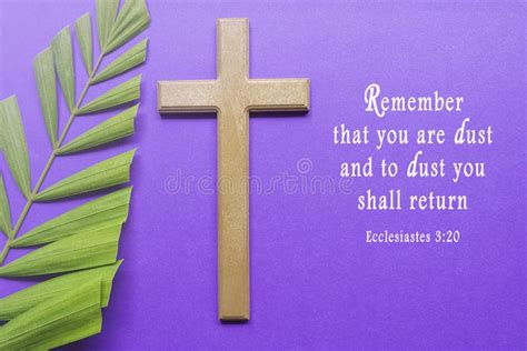 Ash Wednesday Bible Verse. Cross and Palm Leaves on Purple Background ...