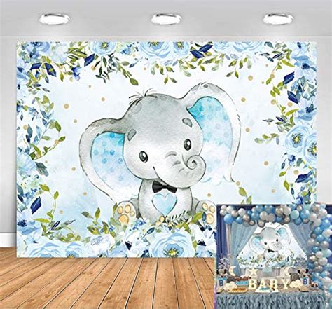 Sensfun Elephant Boy Baby Shower Backdrop, Blue Floral Elephant Baby Shower Party Decorations It ...