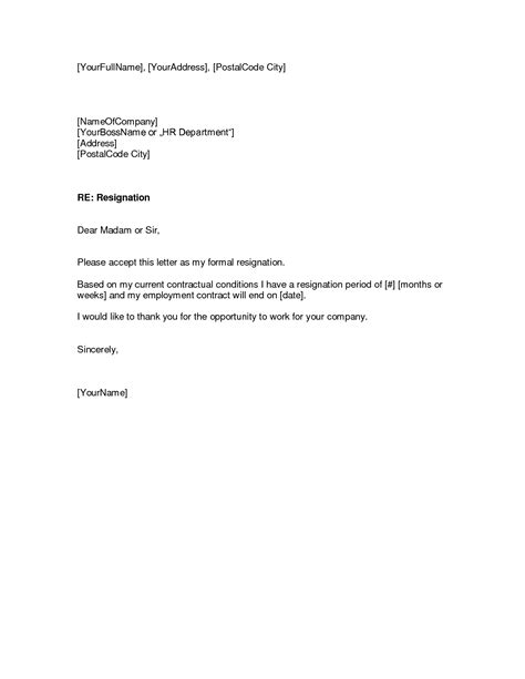 Resignation Letter Template - Fotolip
