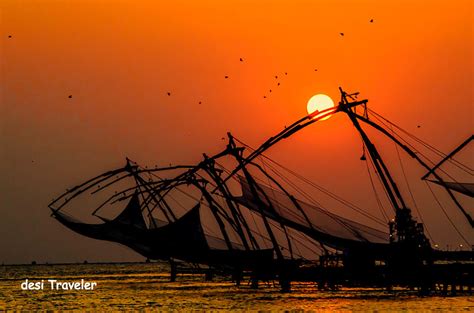 Watching Sunset over Chinese Fishing nets in Cochin Kerala