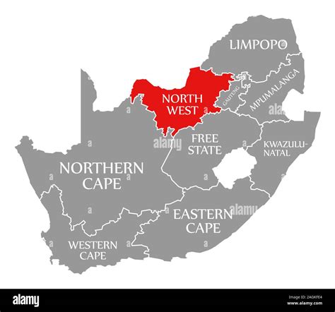 North West red highlighted in map of South Africa Stock Photo - Alamy