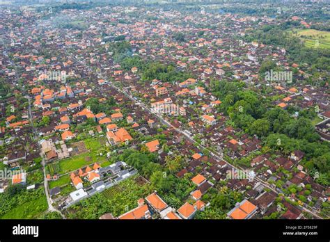 Aerial view of Ubud town center, the Bali cultural center in Indonesia ...