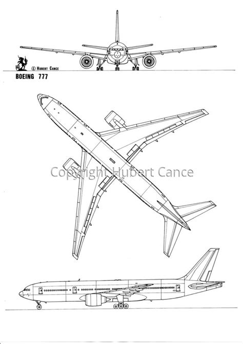 Drawing : "Boeing 777" (Original art by Hubert Cance) | Boeing 777, Boeing aircraft, Aircraft design