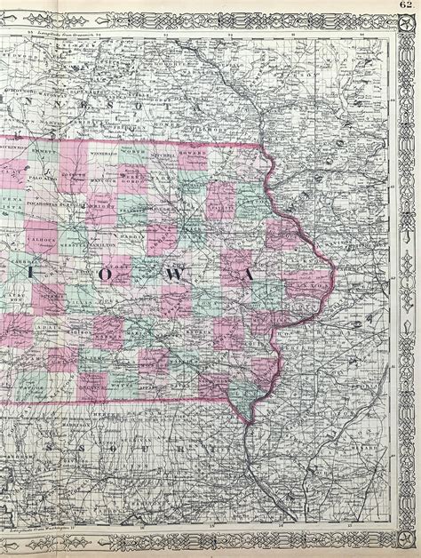 Iowa and Nebraska Map Original 1864 Johnsons Atlas Hawkeye - Etsy