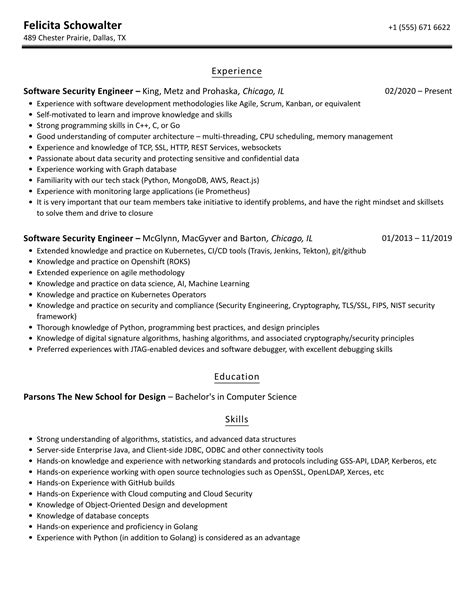 Software Security Engineer Resume Samples | Velvet Jobs