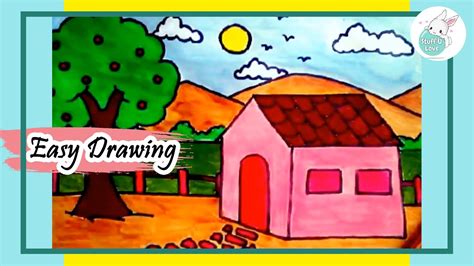 Easy house & scenery drawing step by step tutorial for beginners - YouTube