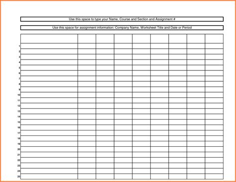 Blank Printable Spreadsheet | room surf.com