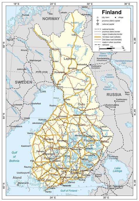 Large detailed political map of Finland with roads, railroads and ...