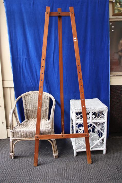 Lot - CANE CHAIR & SIDE TABLE/STAND AS FOUND & ARTIST EASEL