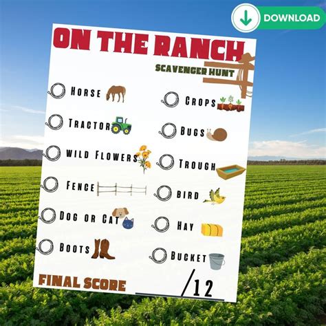 On the Ranch Scavenger Hunt for Kids/ Digital Download/ Print at Home/ Toddler Games/ Games for ...